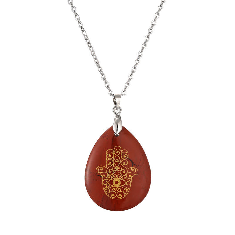 Olivenorma Collana con ciondolo Hamsa in cristallo a forma di goccia naturale