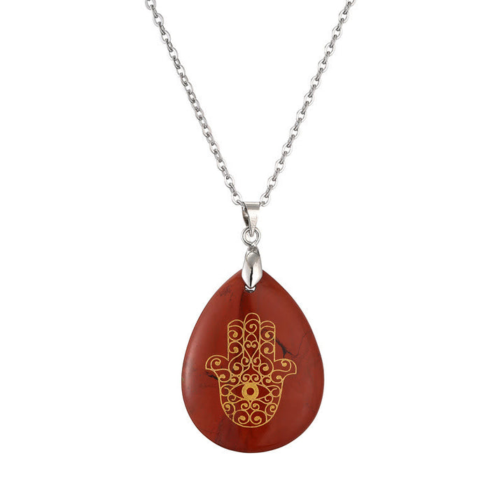 Olivenorma Collana con ciondolo Hamsa in cristallo a forma di goccia naturale