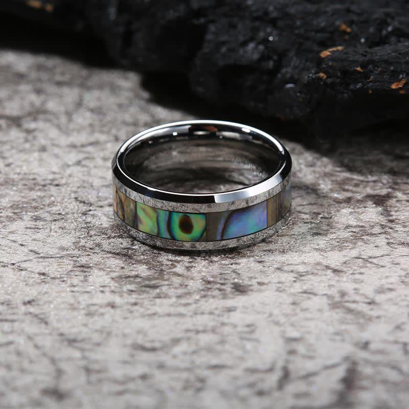 Anello Olivenorma in legno di Koa e conchiglia di abalone in carburo di tungsteno 