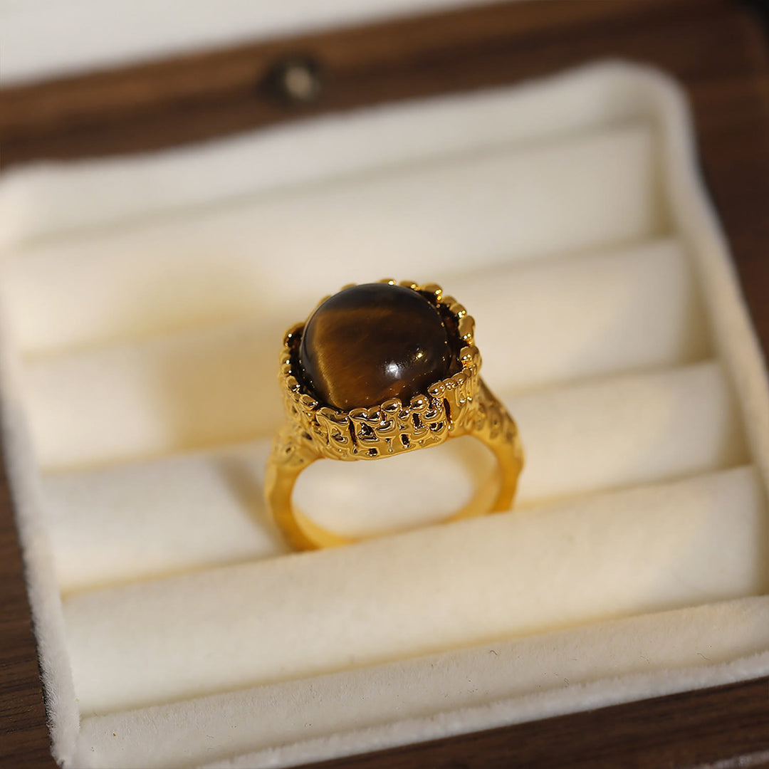 Anello aperto vintage in pietra naturale occhio di tigre Olivenorma