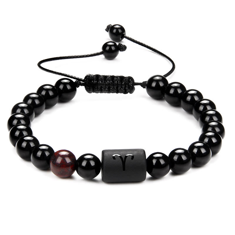 Olivenorma Bracciale intrecciato da uomo con zodiaco in onice nero naturale