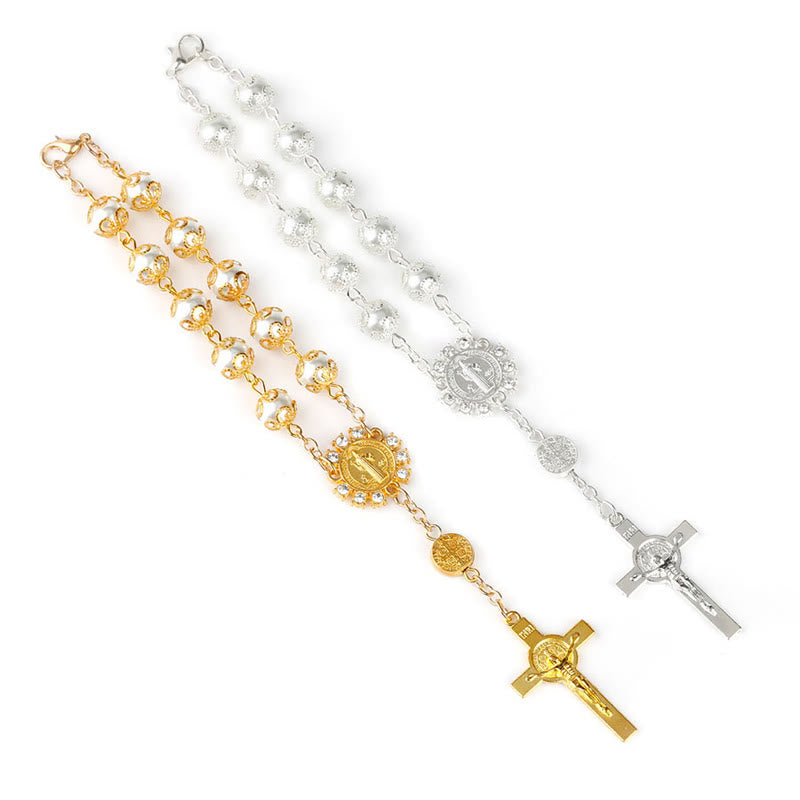 Olivenorma Cristianesimo Pizzo Vetro Rosa Croce Roseario Bracciale 