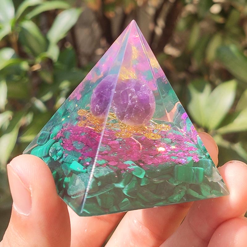 Olivenorma Ametista Malachite Cubo di Metatron Simbolo Piramide Orgonica
