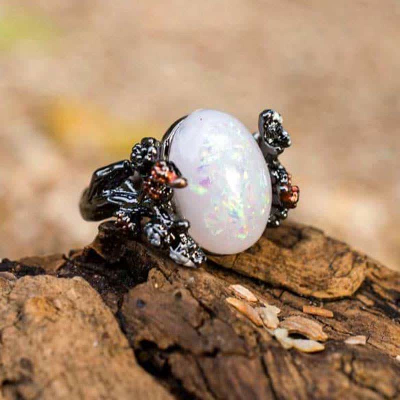 Olivenorma "Midnight Blossom": -Anello Magic Tree Opal