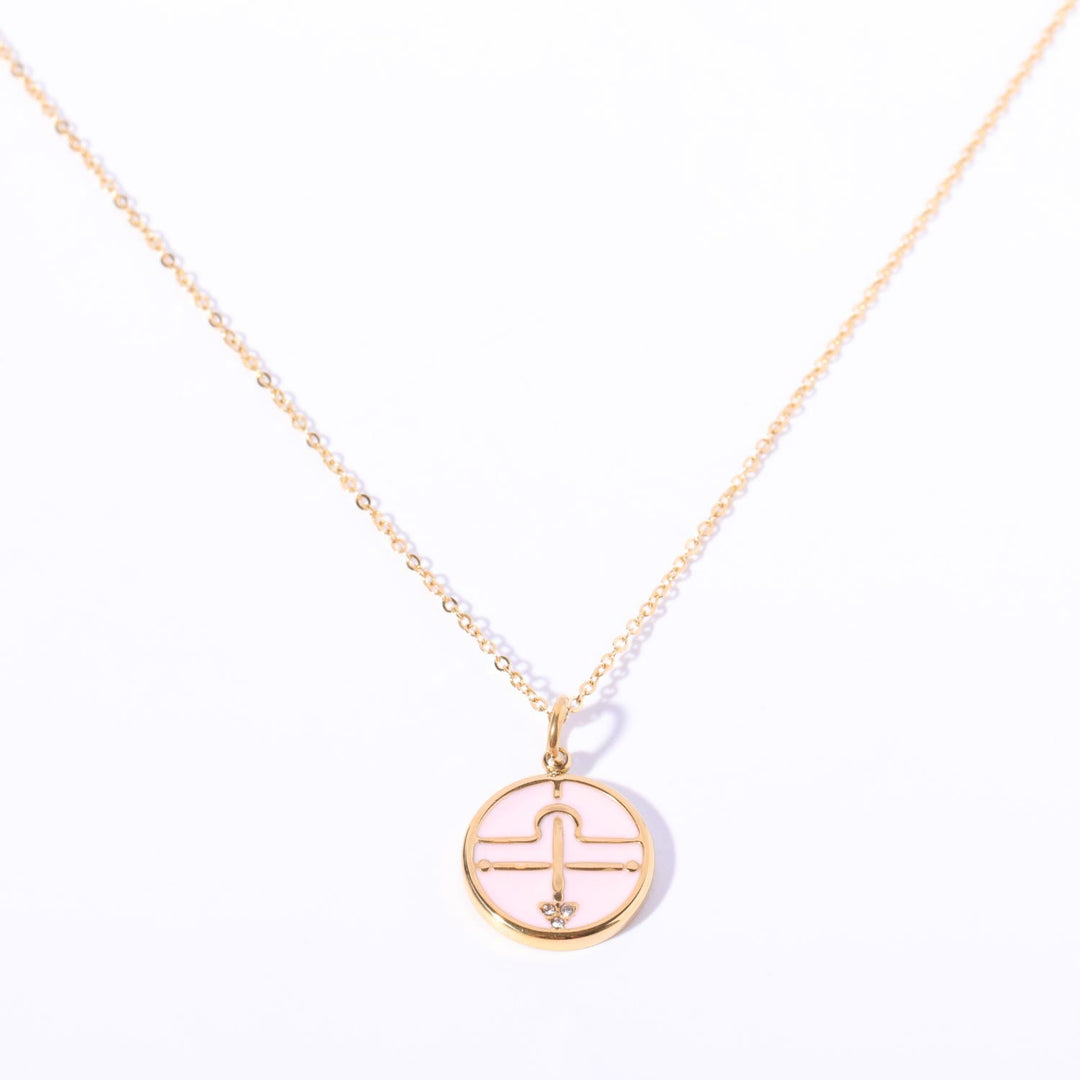Collana Olivenorma in acciaio inossidabile 18k con zircone bianco e zodiaco vintage