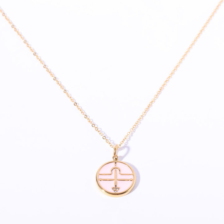 Collana Olivenorma in acciaio inossidabile 18k con zircone bianco e zodiaco vintage