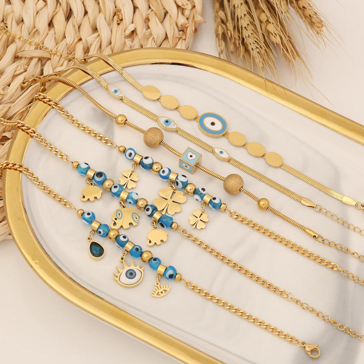 Braccialetto portafortuna Olivenorma Topazio Blu Epossidico Evil Eye Clover