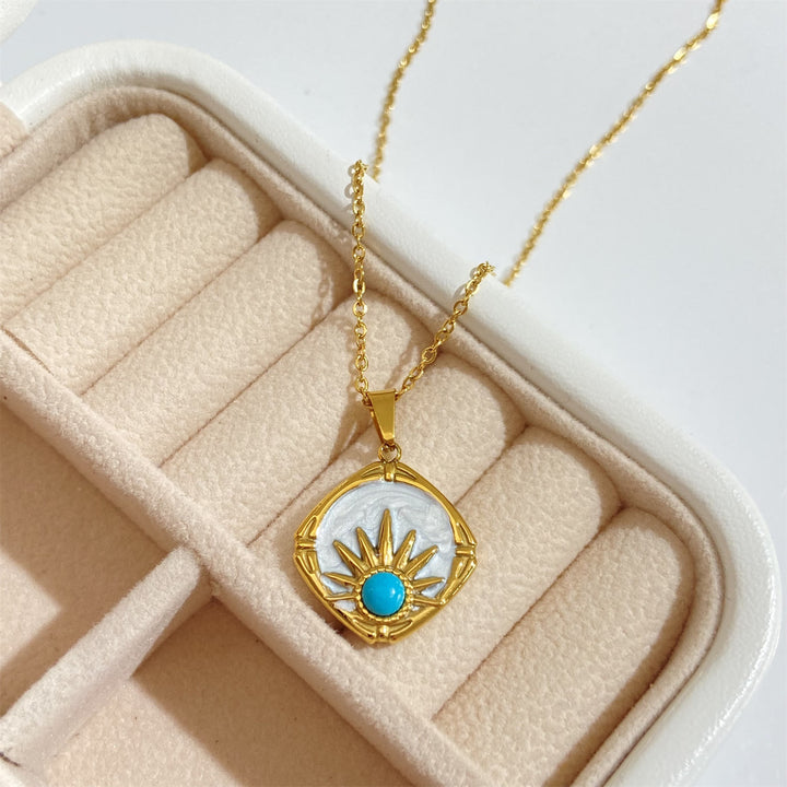 Olivenorma Collana con ciondolo sole turchese placcato oro 18k 