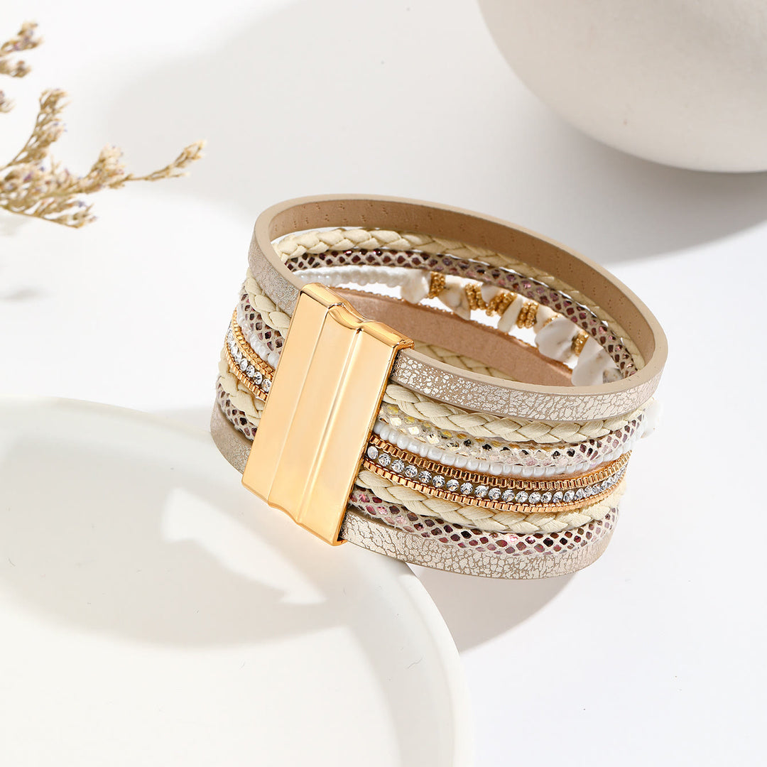 Olivenorma Bracciale largo in pelle turchese irregolare