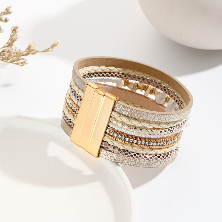 Olivenorma Bracciale largo in pelle turchese irregolare