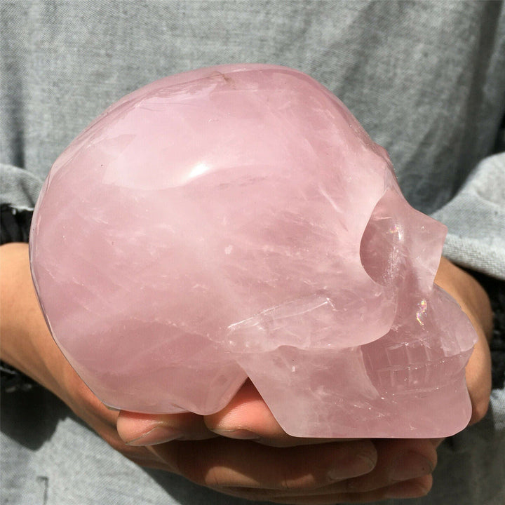 Decorazione con teschio in cristallo di quarzo rosa naturale Olivenorma