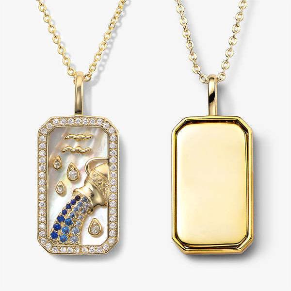 Collana Olivenorma con targhetta incisa con zircone bianco e 12 segni zodiacali 