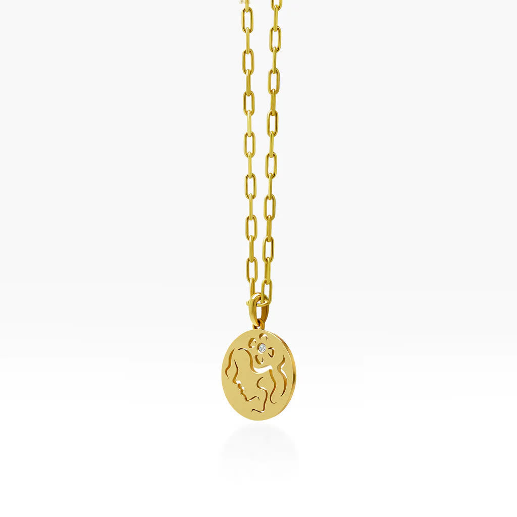 Collana Olivenorma in acciaio inossidabile con cerchio vuoto in zircone bianco e zodiaco 