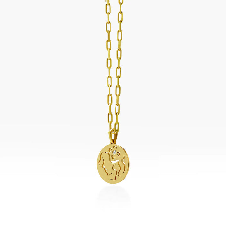 Collana Olivenorma in acciaio inossidabile con cerchio vuoto in zircone bianco e zodiaco 