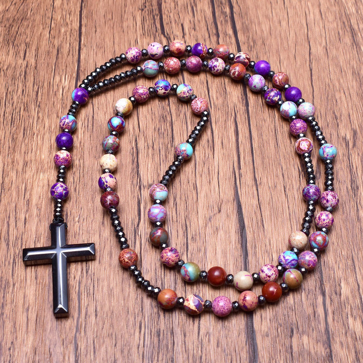 Collana rosario Pandant con croce in pietra naturale Olivenorma