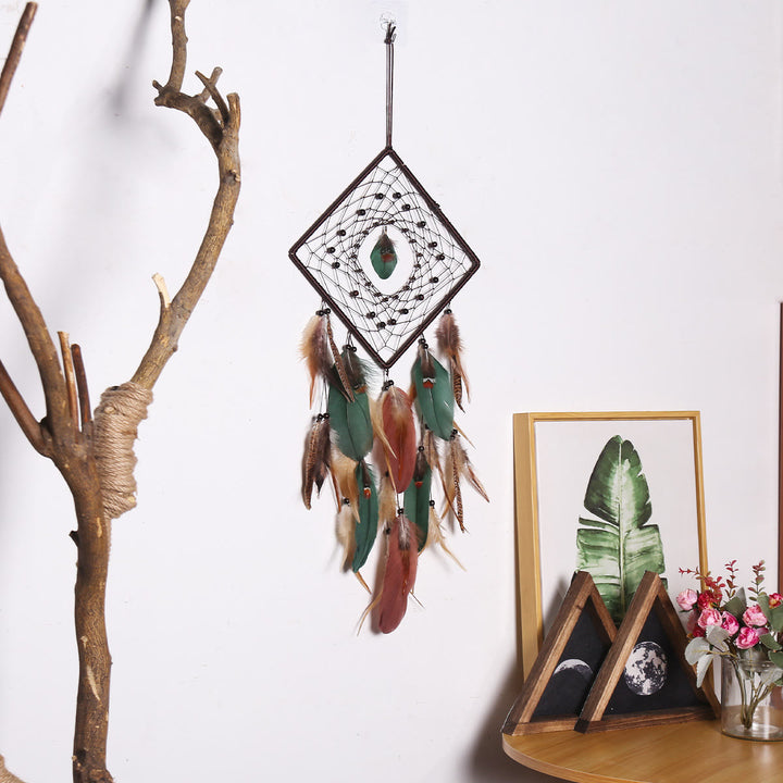 Olivenorma Acchiappasogni con perline di onice nero e triangolo a forma di piuma