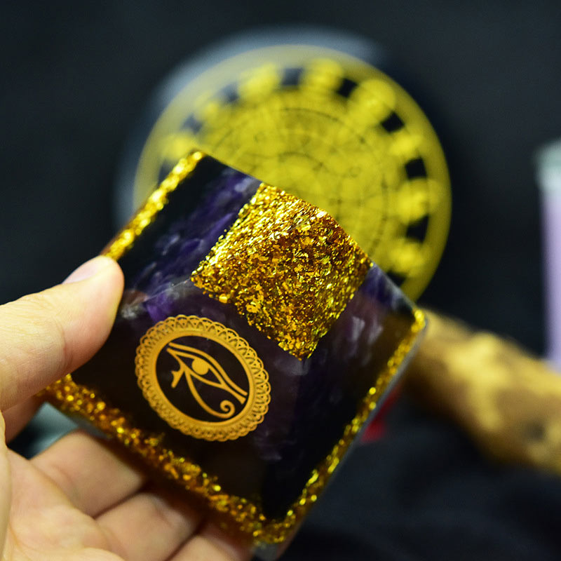 Olivenorma Divine Vision Ametista e Ossidiana Piramide di Orgone Occhio di Horus - image 7