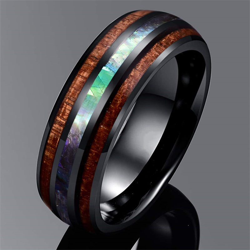 Anello Olivenorma in legno di Koa e conchiglia di abalone in carburo di tungsteno 