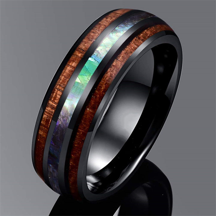 Anello Olivenorma in legno di Koa e conchiglia di abalone in carburo di tungsteno 