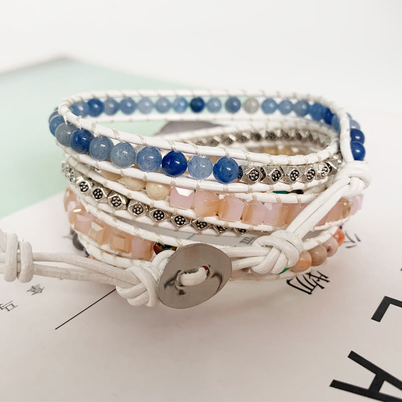 Braccialetto avvolgente fatto a mano Boho in quarzo rosa e cianite Olivenorma