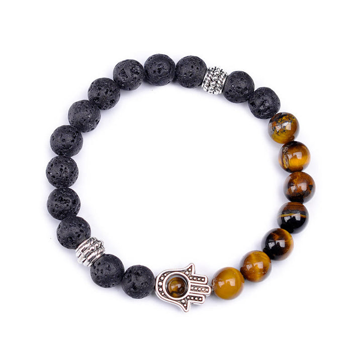Olivenorma Bracciale con ciondolo Hamsa in perline di pietra naturale fatto a mano