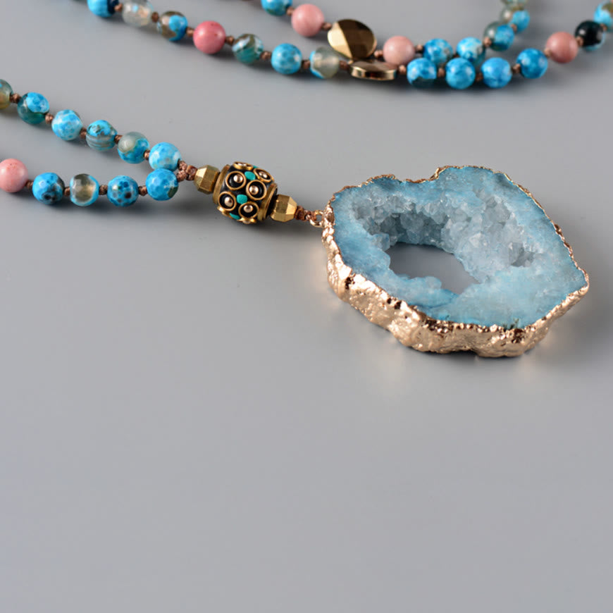 Collana di perline di cristallo Mala di lepidolite di acquamarina naturale Olivenorma