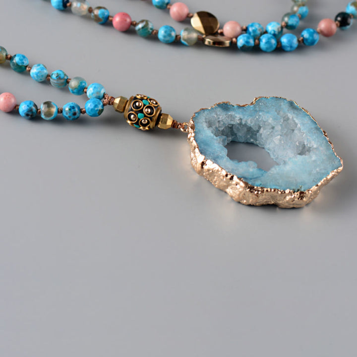 Collana di perline di cristallo Mala di lepidolite di acquamarina naturale Olivenorma