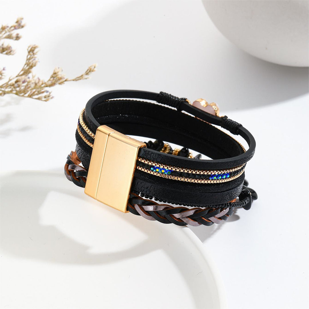Bracciale in pelle con ciondolo a forma di cuore con perline di cristallo naturale Olivenorma