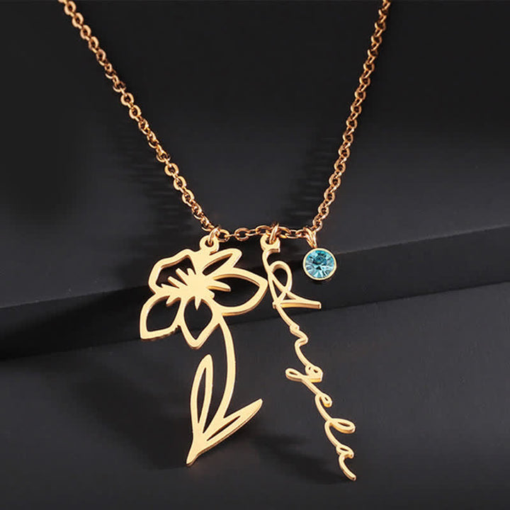 Olivenorma Collana personalizzata con fiore di nascita e pietra portafortuna