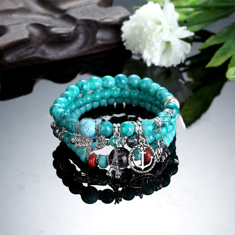 Olivenorma Elephant Tower Evil Eye Bracciale Hamsa Set