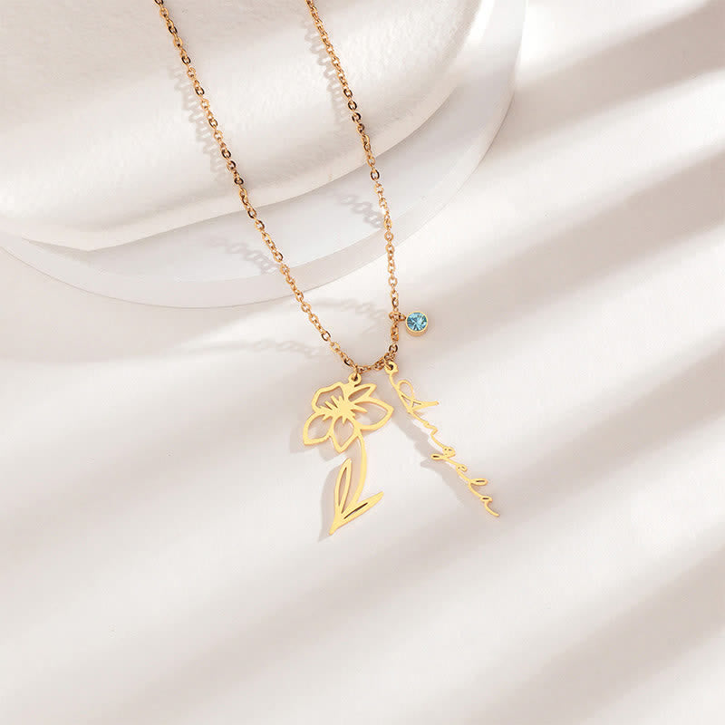 Olivenorma Collana personalizzata con fiore di nascita e pietra portafortuna