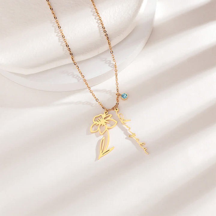 Olivenorma Collana personalizzata con fiore di nascita e pietra portafortuna