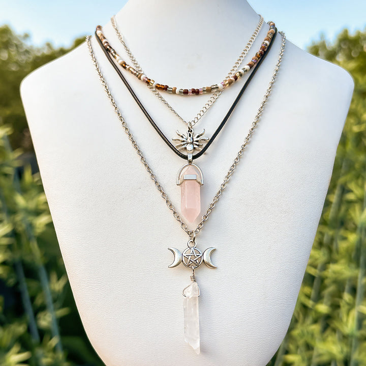 Olivenorma Set di collana con ciondolo Hamsa con albero della vita in quarzo naturale