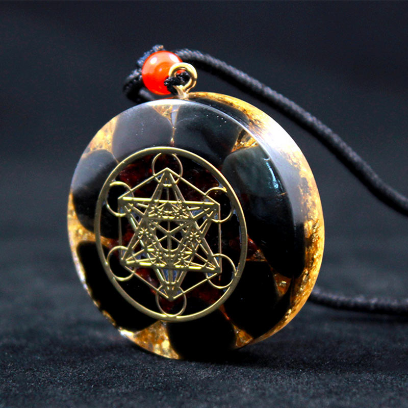 Collana con simbolo del cubo di Metatron in ossidiana Olivenorma