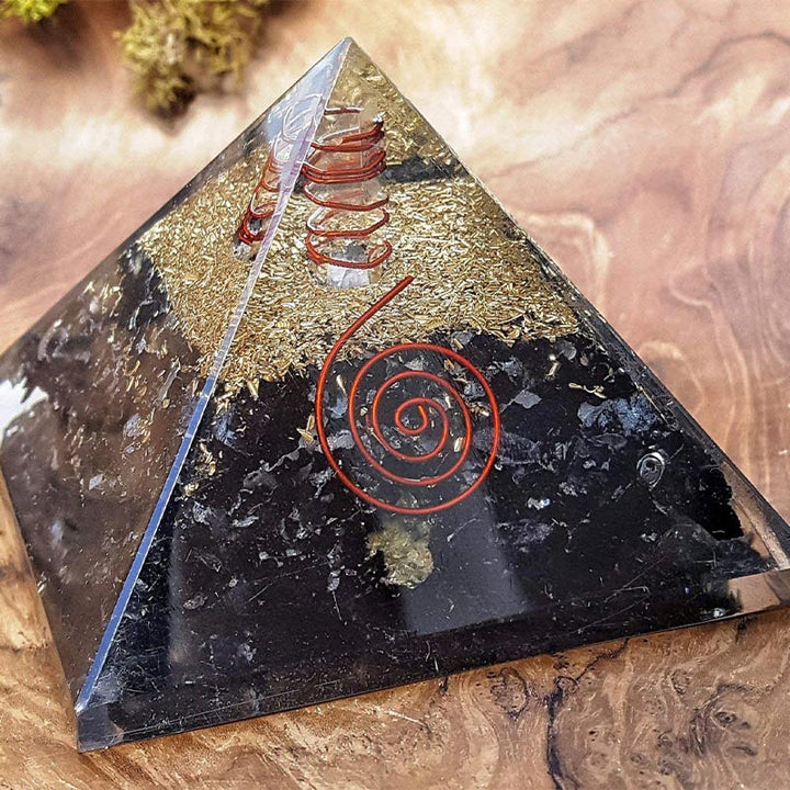 Olivenorma Tormalina nera con cristallo trasparente Piramide orgonica per l'equilibrio mentale 