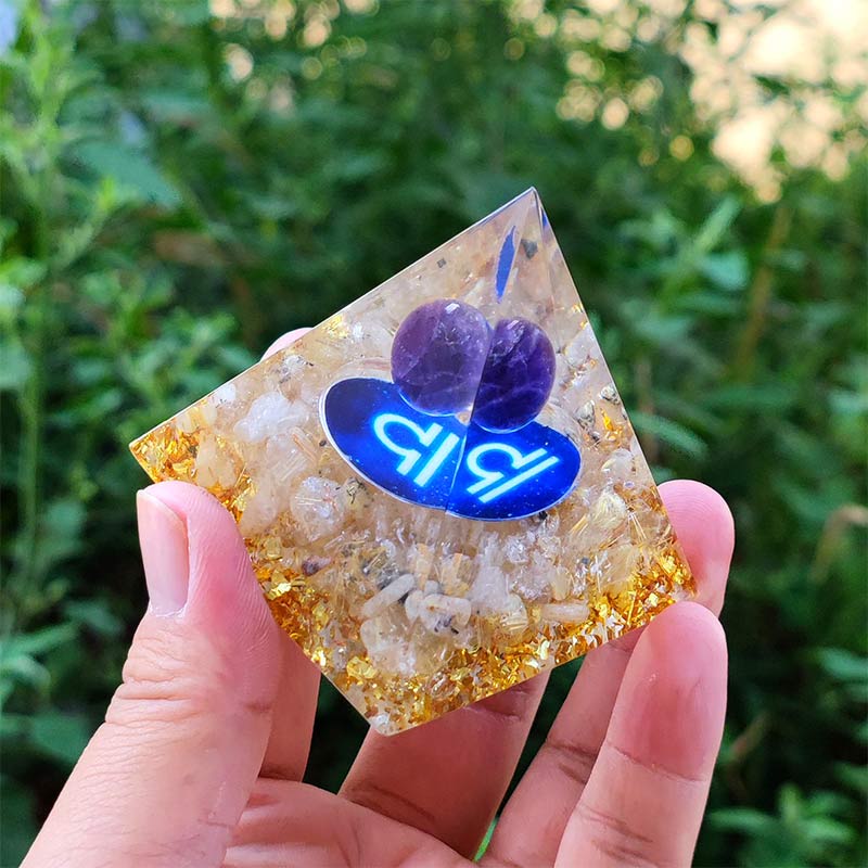 Ametista Olivenorma con Quarzo Ialino Bilancia Zodiaco Orgone Piramide