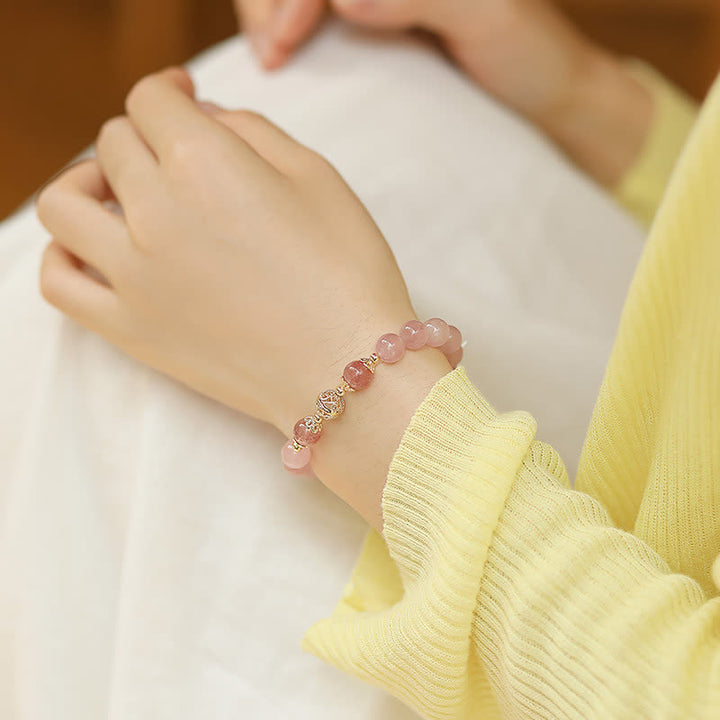 Bracciale con pietre preziose di quarzo fragola Love