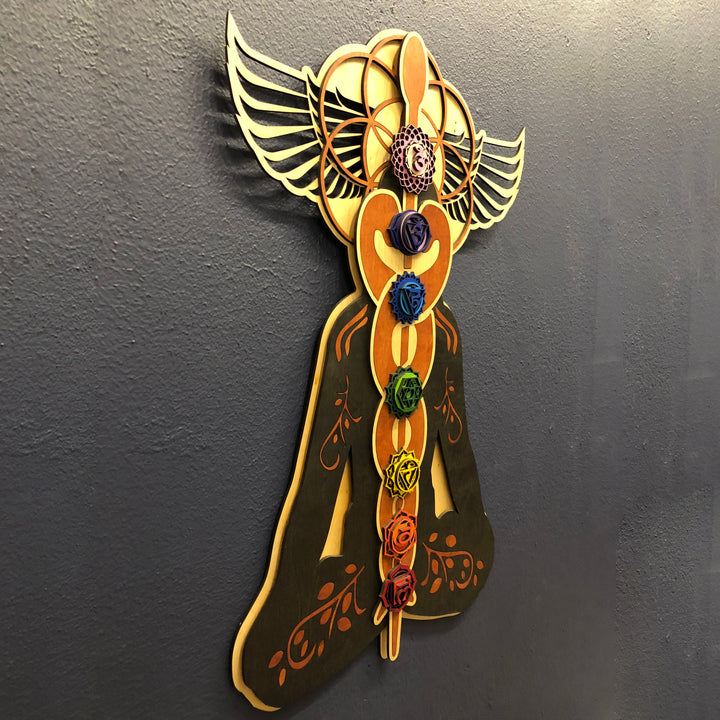 Olivenorma Kundalini Chakra Decorazione murale in legno dipinto a mano