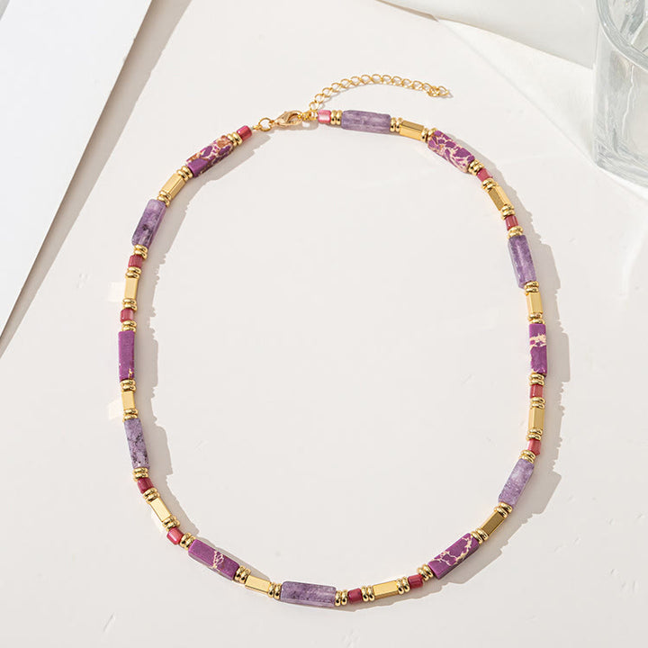 Collana con clavicola in pietra viola Charoite e rettangolo geometrico Olivenorma