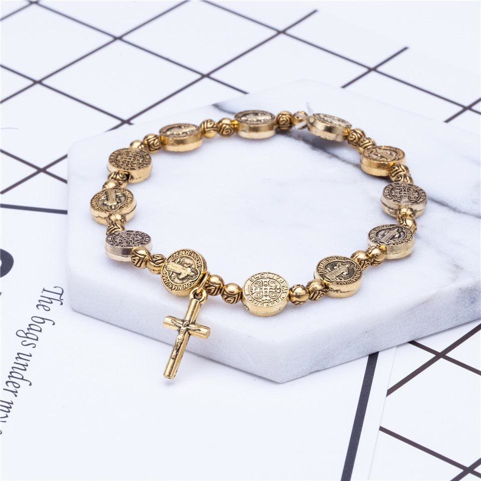 Olivenorma Braccialetto Croce Cristianesimo Gesù Argento Dorato