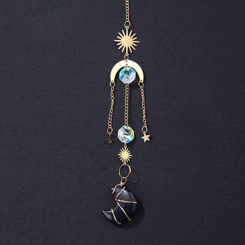 Ornamento fatto a mano con pietre preziose di cristallo sole e luna