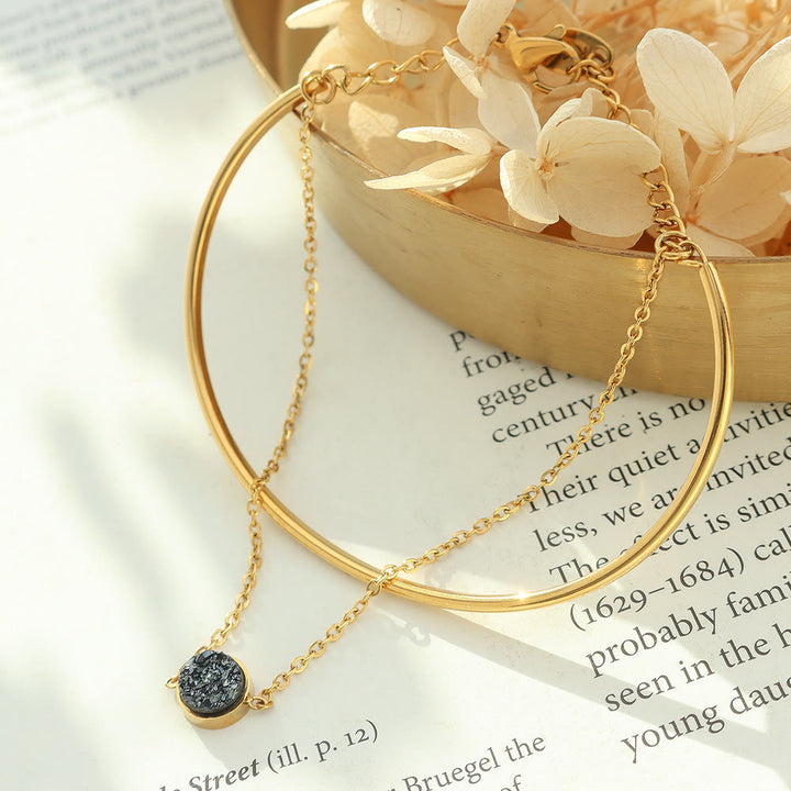 Bracciale Olivenorma in tormalina nera a doppio strato placcato in oro 18k