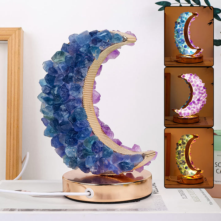 Lampada di cristallo di luna con fluorite blu, ametista e citrino Olivenorma