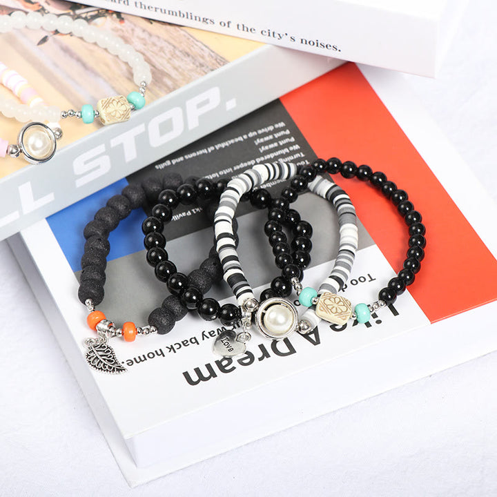 Set di braccialetti di perle con ciondolo a forma di cuore e foglia Olivenorma