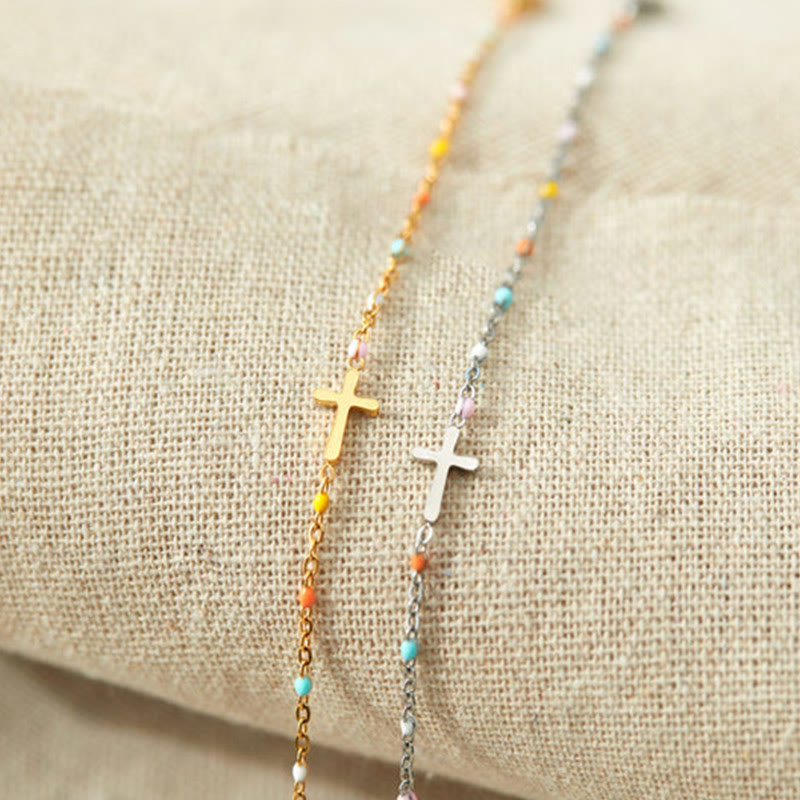 Olivenorma Braccialetto in smalto colorato con croce di Cristo 