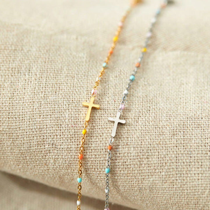 Olivenorma Braccialetto in smalto colorato con croce di Cristo 