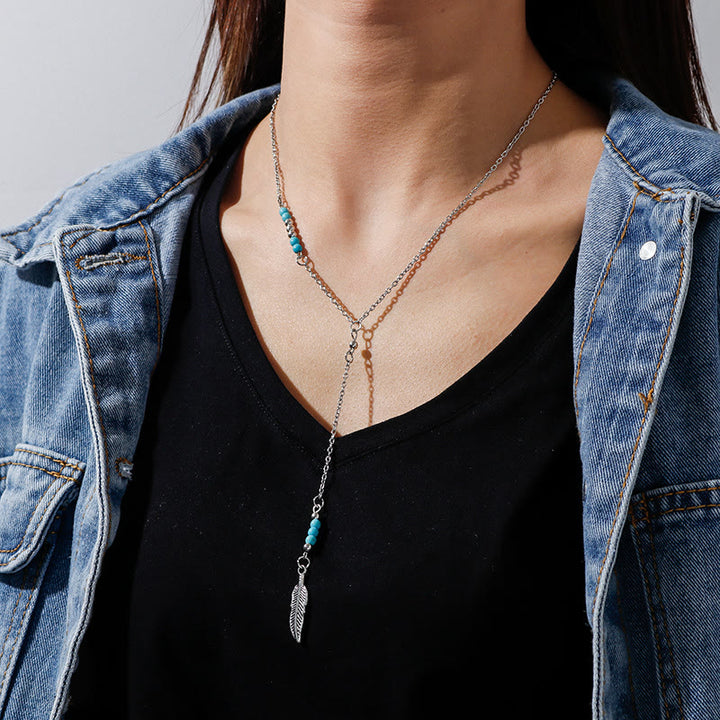 Olivenorma Collana con ciondolo a foglia turchese in argento e oro bohémien