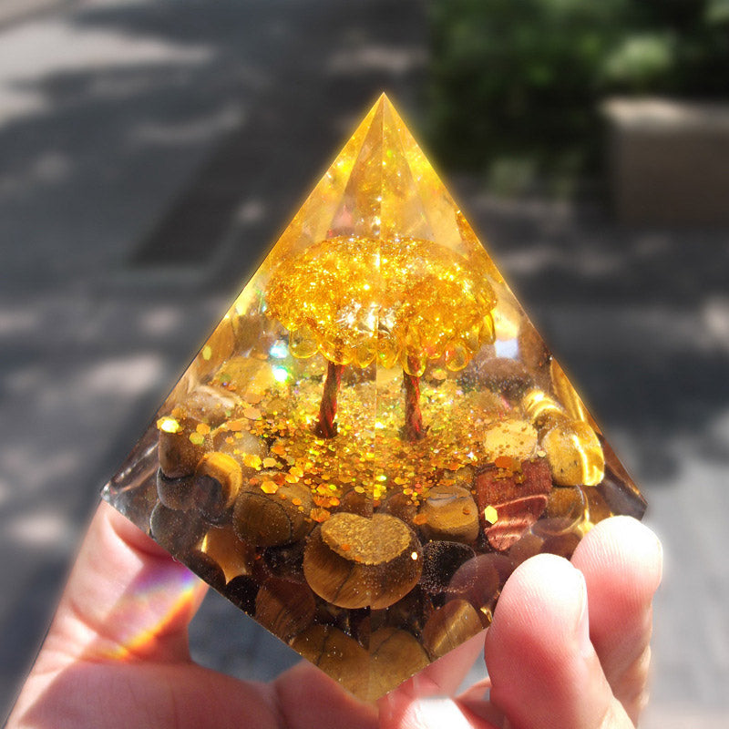 Piramide di orgone Olivenorma Golden Harmony Tiger Eye & Citrine Tree of Life - image 3