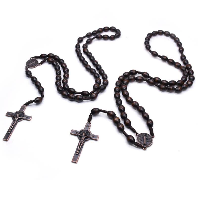 Collana rosario in legno con croce vintage lavorata a maglia Olivenorma - image 2