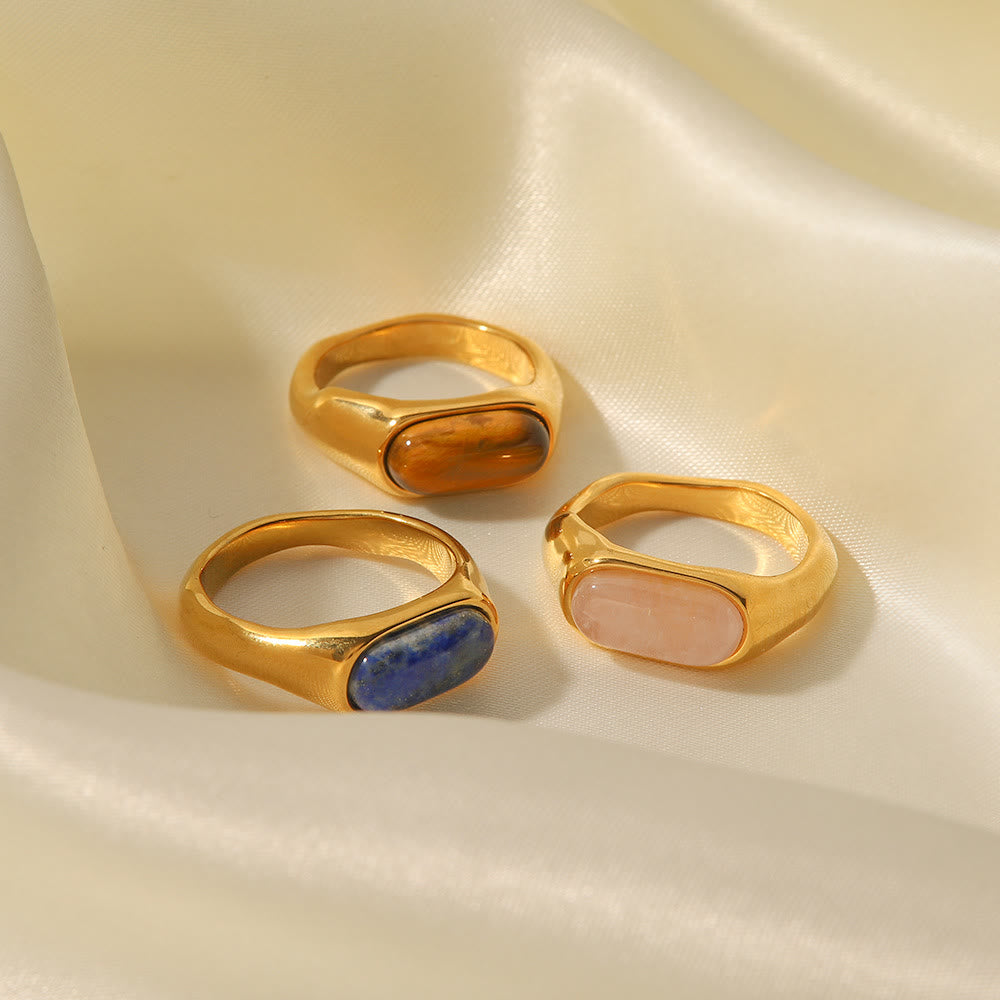 Anello color oro con pietra naturale ovale Olivenorma